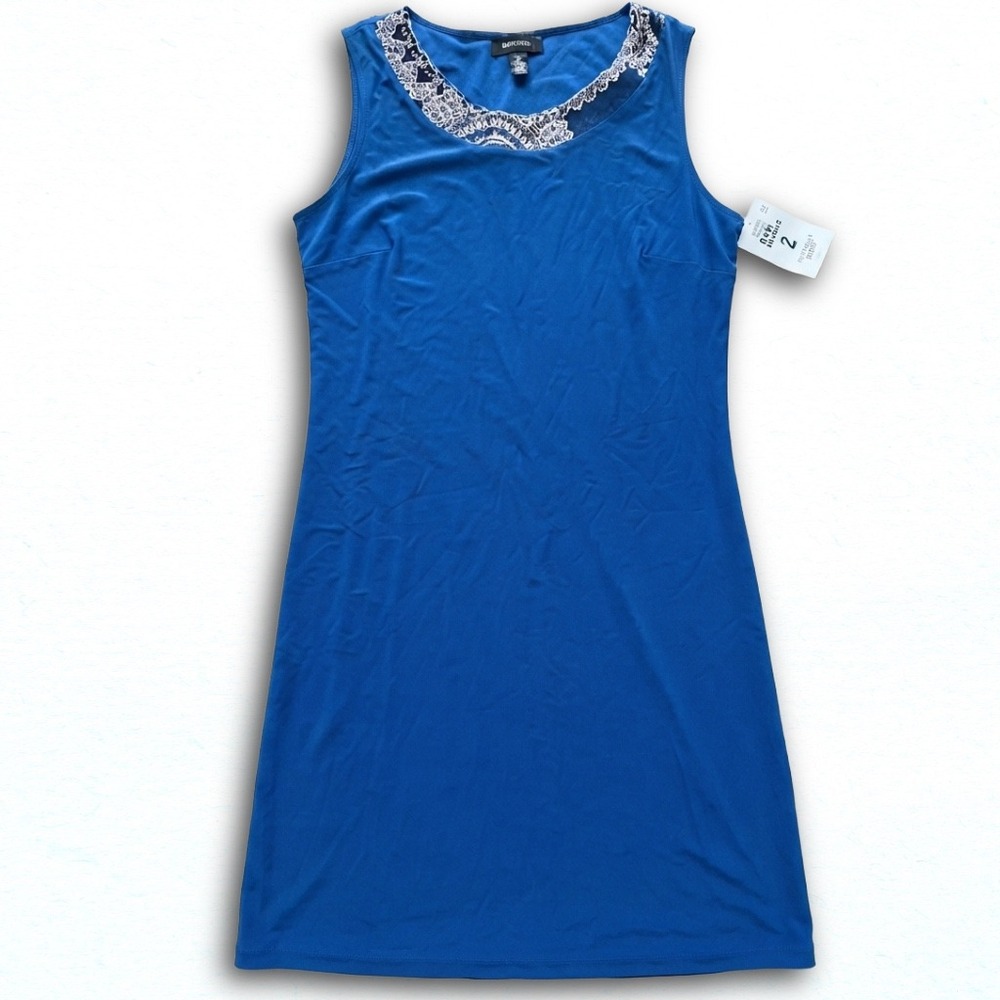 R&M Richards Royal Blue Lace Neckline Sleeveless Sheath Dress Size 14 NWT